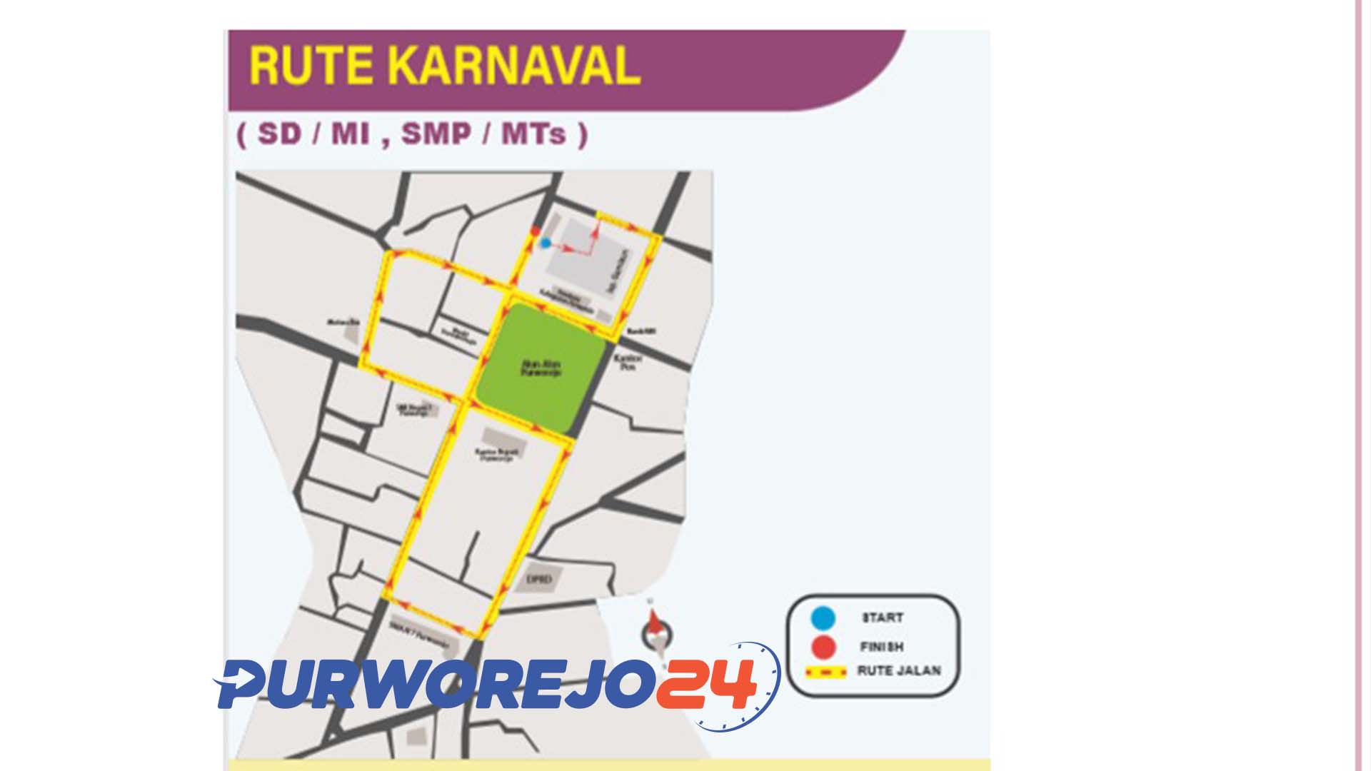 Rute Karnaval SD/MI, SMP/MTS pada Selasa (13/8/2019), pukul 13.00 WIB.