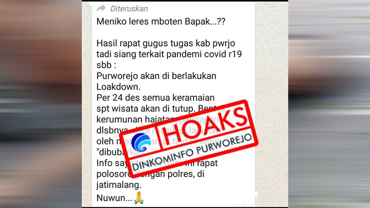 Tangkapan layar beita hoax terkait purworejo lockdown