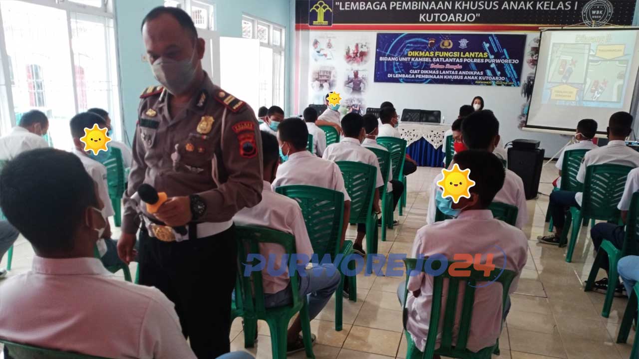 Sosialisasi pendidikan masyarakat Bidang Lalu Lintas (Dikmas Lantas) khusus kepada Andikpas LPKA Kutoarjo, di Aula Sahardjo LPKA Kutoarjo, pada Jum’at (20/8/2021)