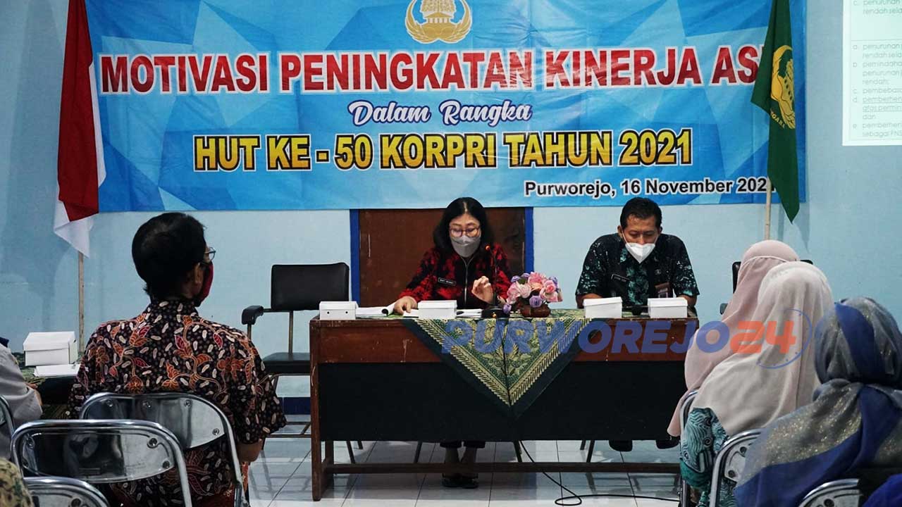 Dewan Pengurus KORPRI Kabupaten Purworejo menggelar kegiatan motivasi peningkatan kinerja ASN di lingkungan Pemerintah Kabupaten Purworejo, Selasa (16/11/2021)