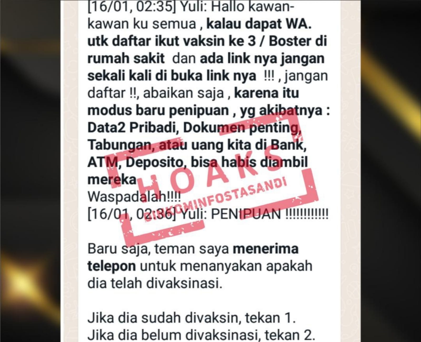 hoax vaksin booster berbayar