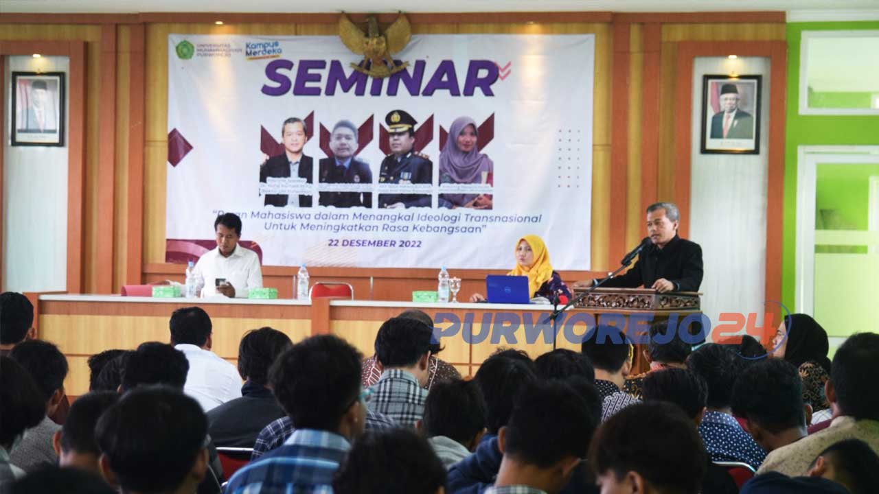 Seminar bertajuk Peran Mahasiswa dalam Menangkal Ideologi Transnasional untuk Meningkatkan Rasa Kebangsaan di Ruang Seminar kampus 3 UMP