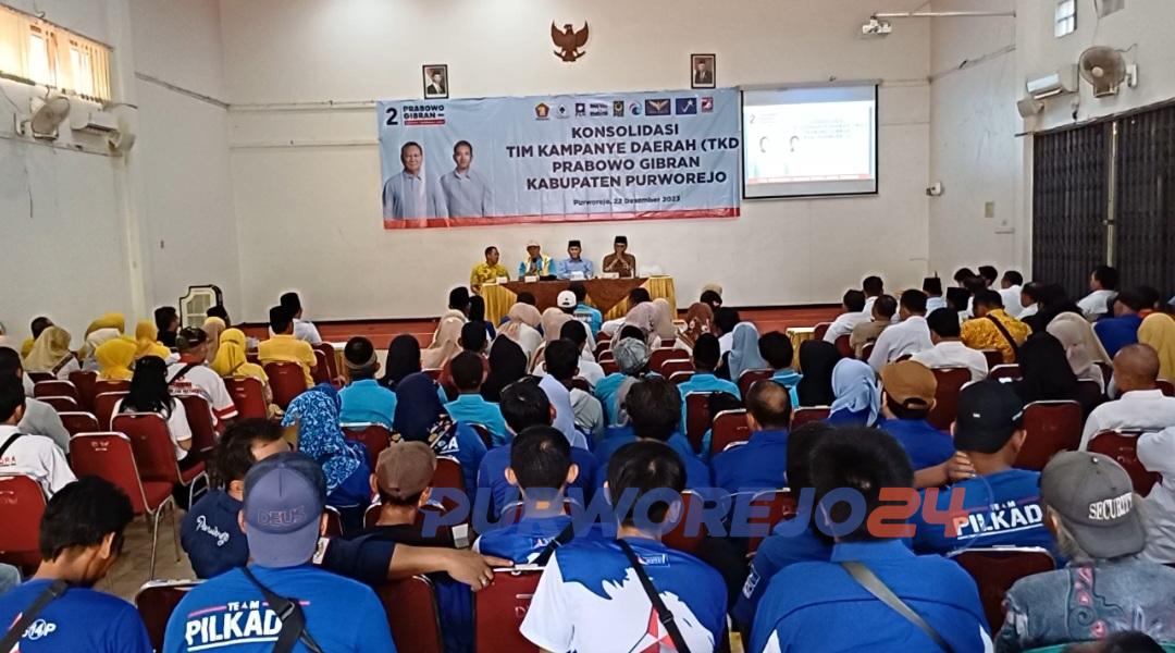 Suasana konsolidasi Koalisi KIM yang digelar oleh TKD Prabowo-Gibran Kabupaten Purworejo, di gedung Graha Siola Dargo Purworejo, pada Jumat (22/12/2023)