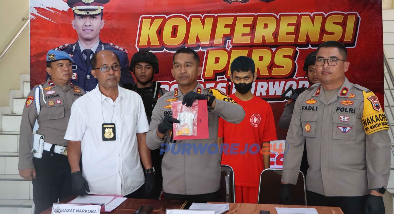 Konferensi pers tentang narkoba di mapolres Purworejo, pada Jumat (19/4/2024)