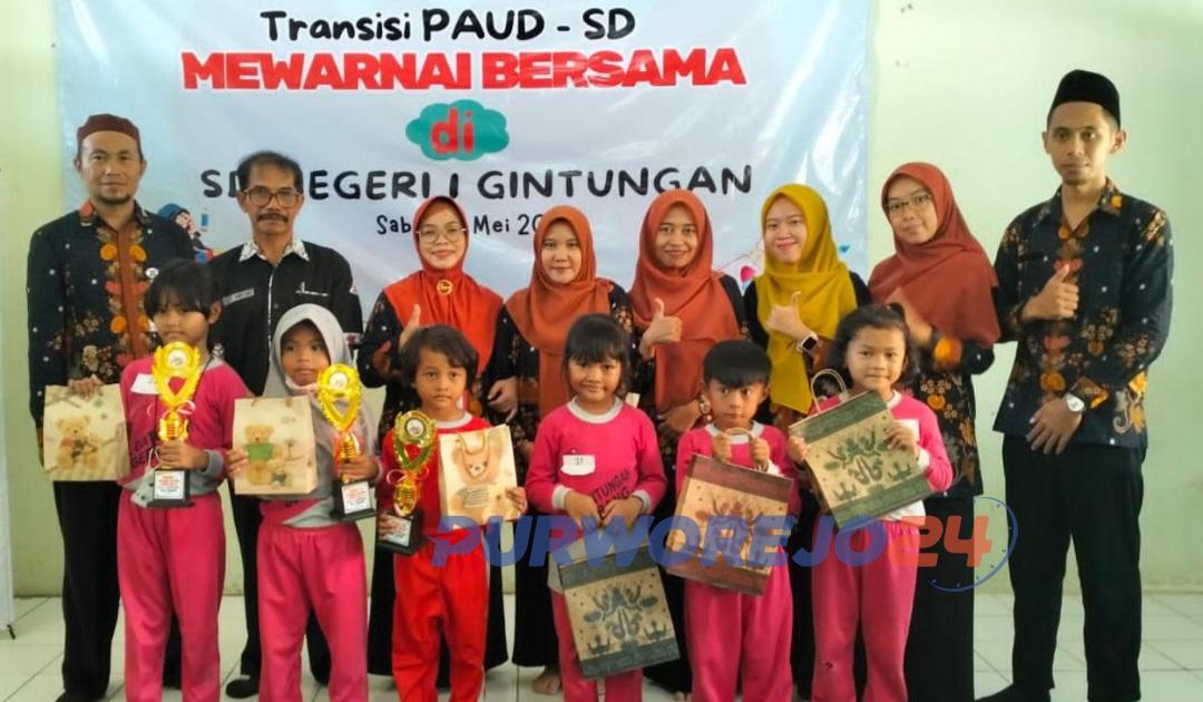 Foto bersama dengan para pemenang Mewarnai Bersama Jenjang TK di SD Negeri 1 Gintungan, pada Sabtu (4/5/2024) kemarin