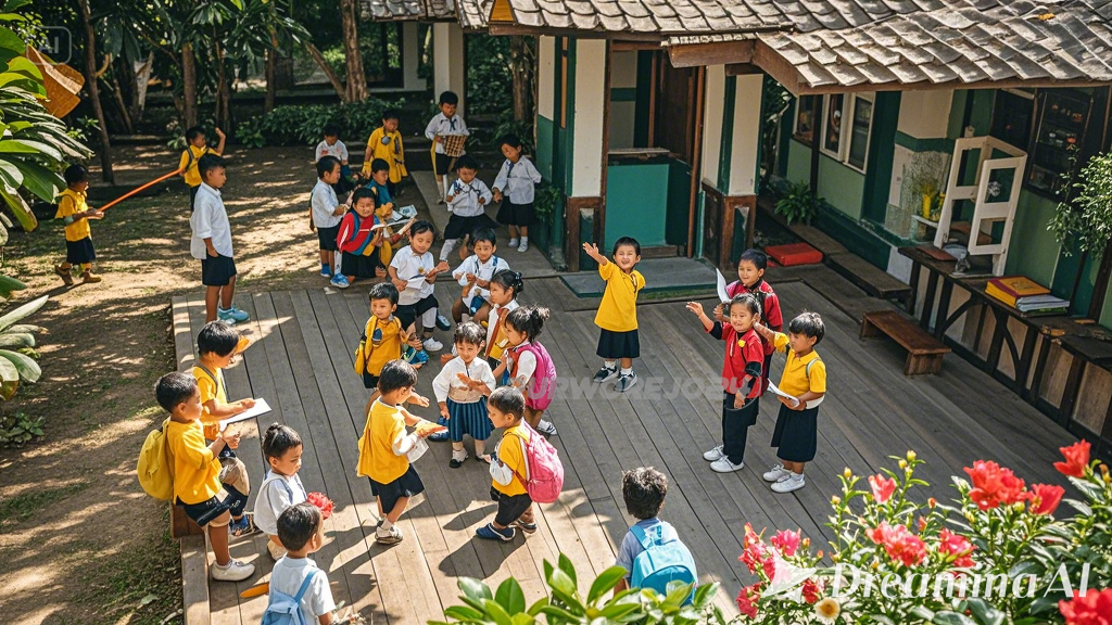 Anak-anak bermain dan bergembira. (ilustrasi AI)