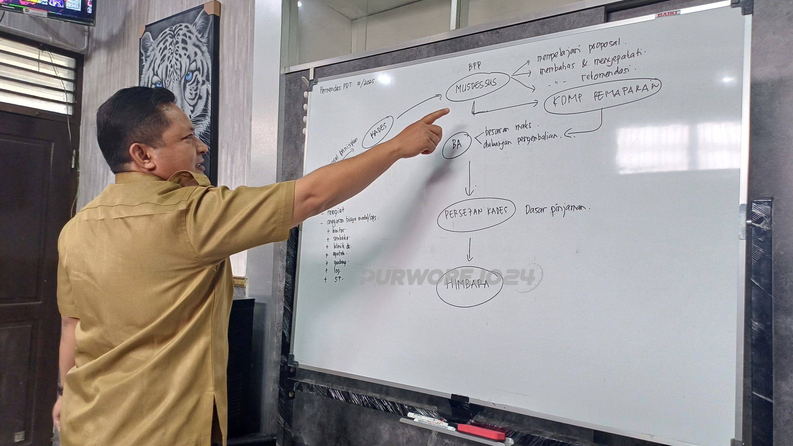 Kepala DPPPAPMD Kabupaten Purworejo, Laksana Sakti, menjelaskan tahapan kegiatan yang harus dilaksanakan oleh Koperasi Desa Merah Putih saat ini.