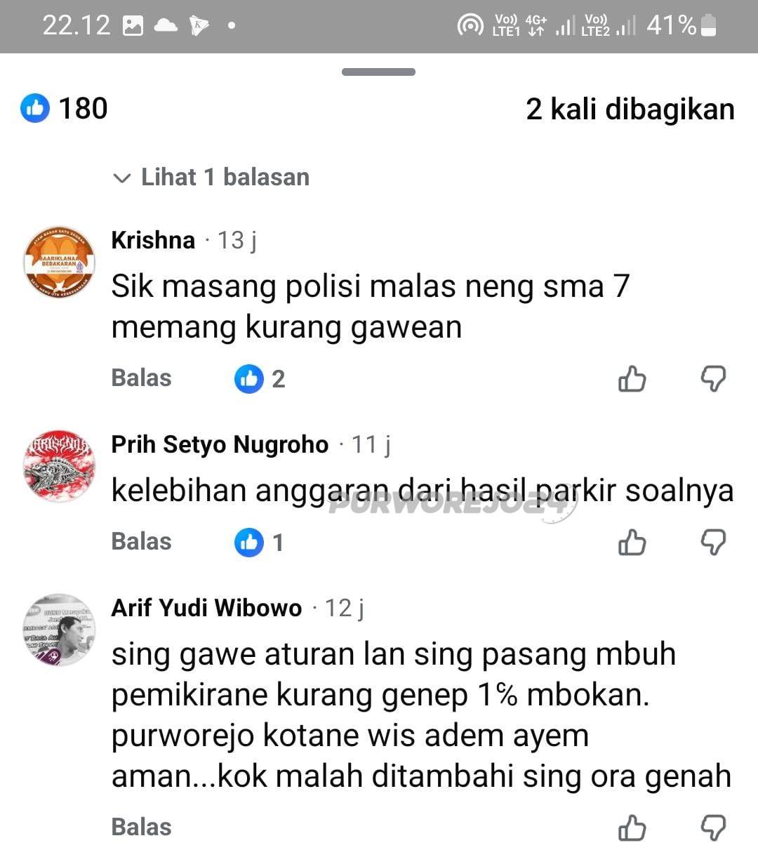 Komentar netisen di medsos tentang polisi tidur di dekat SMA N 7 Purworejo
