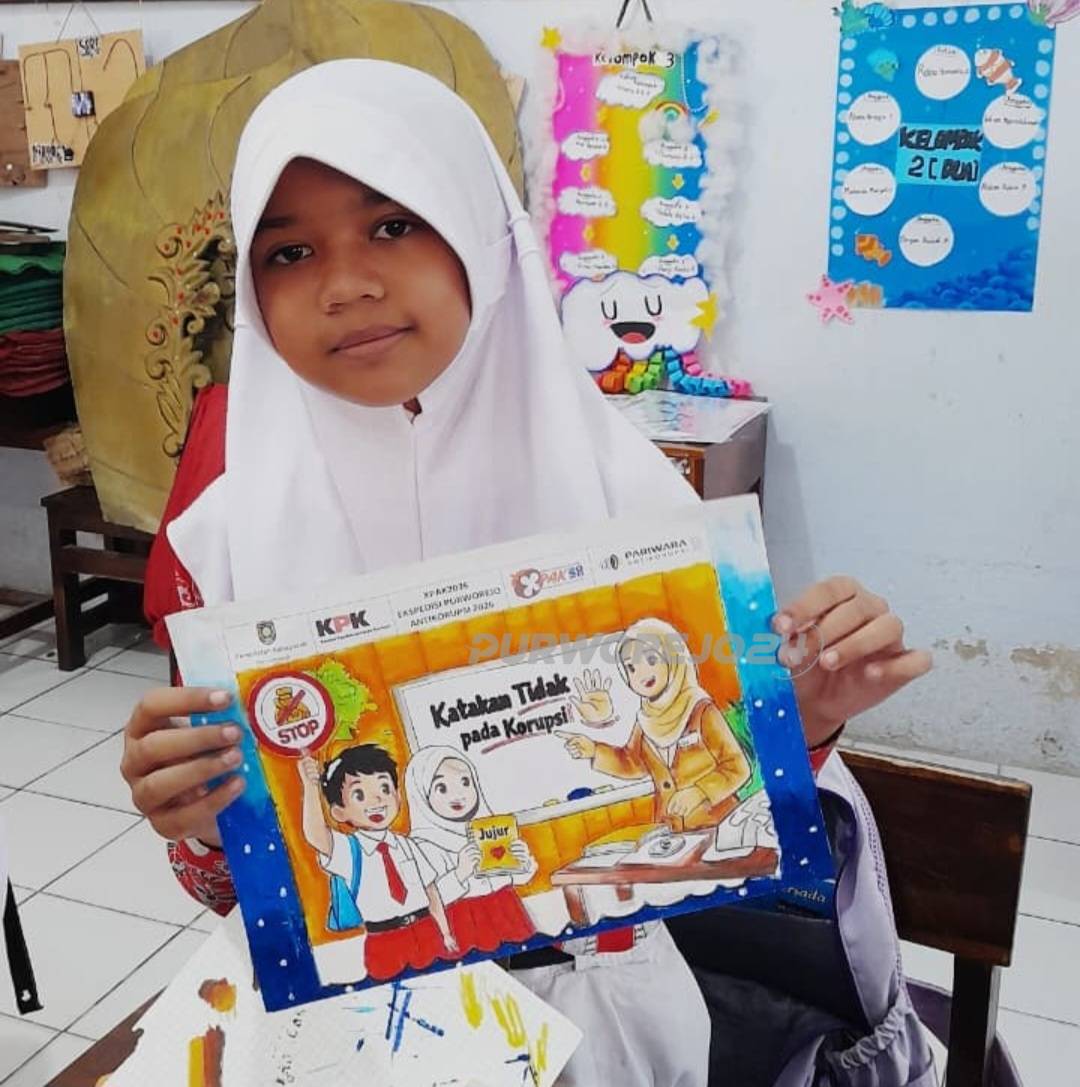 Salah satu hasil karya siswa dalam Lomba Mewarnai Bertema Antikorupsi di SDN Kaligesing